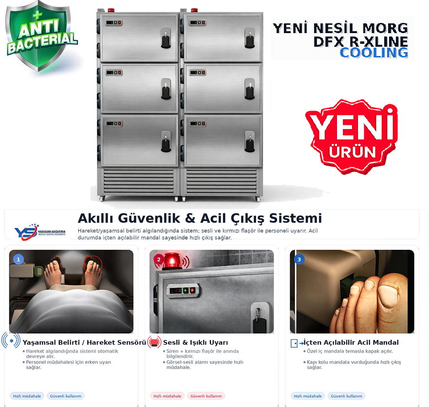 Morg dolabı çözümlerimiz; hastane, belediye ve adli birimler için hijyenik paslanmaz yapı, dijital sıcaklık kontrolü ve profesyonel kurulum/servis desteğiyle sunulur. 1’li-6’lı kapasite seçenekleriyle ihtiyaca göre ölçeklenir.Morg Dolabı Modelleri | 1’li 2’li 3’lü 4’lü 6’lı Morg Ünitesi Morg Dolabı | Paslanmaz, Dijital Kontrollü, Hızlı Teslimat Morg Ünitesi | Hastane ve Belediye İçin Morg Dolapları
