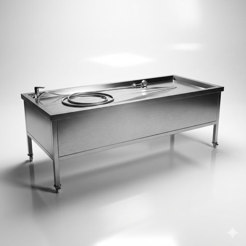 CNRİ 304 Paslanmaz Gasil Masası 217x93 | Su Yolu 5 cm 304 Paslanmaz Krom Çelik Gasil Masası | Yanları Kapalı R-XLINE CNRİ 304 Gasil Masası | Rotil Ayaklı, Montaja Hazır